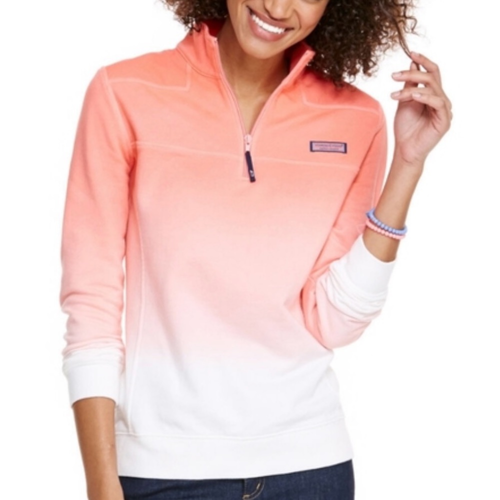 Vineyard Vines Coral and White Ombre Quarter-Zip Sweatshirt